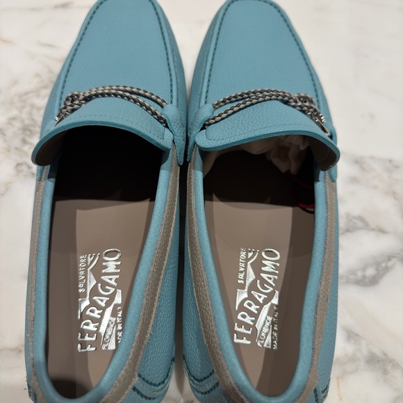 Salvatore Ferragamo Sky Blue Leather Loafers